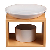  Аромалампа для эфирных масел с подставкой под свечу «Строгие линии», бамбук, керамика, белая, 9.8?9.8?8 см 10323603 