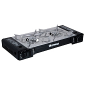  Плитка газовая ЕРМАК двухкомфорочная портативная с переходником, в кейсе, 64х27х9см 116-001 