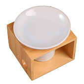  Аромалампа для эфирных масел с подставкой под свечу «Строгие линии», бамбук, керамика, белая, 9.8?9.8?8 см 10323603 