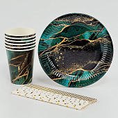 Набор бумажной посуды "Мрамор", на 6 персон, 6 стаканов, 6 тарелок, трубочки 10797813 Набор бумажной посуды "Мрамор", на 6 персон, 6 стаканов, 6 тарелок, трубочки 10797813