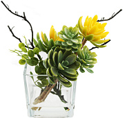  Искусственный цветок в вазе Суккуленты, 26х25х17 см, зеленый, желтый 