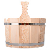  Ушат шайка 9 л. Цветочный орнамент двуручный с пластиковой вставкой, липа, Банные штучки 