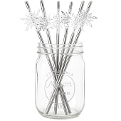  Трубочки для коктейлей одноразовые «Снежинки», уголки, в наборе 6 штук, серебро 