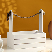  Кашпо деревянное 25.5х15х30 см "Аром" ручка канат белое 5309166 