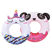  Надувной круг Пончик d55см с изображением животного, для детей 4-8 лет, 37595 