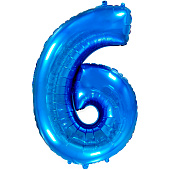 Шар воздушный фольгированный Цифра 6 81см синий 