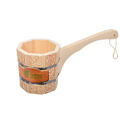  Ковш - черпак 1,5 л бондарный с длинной ручкой с орнаментом "Цветы" "Банные штучки" в кор./5 