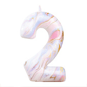  Свеча в торт "Белый мрамор", цифра "2", 8 см 6990831 