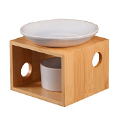  Аромалампа для эфирных масел с подставкой под свечу «Строгие линии», бамбук, керамика, белая, 9.8?9.8?8 см 10323603 