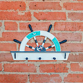  Вешалка настенная «Штурвал», крючки декоративные, 3 крючка, бело-синяя 1367025 