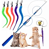  Игрушка-дразнилка д/кошек Червячок, на палочке l=50см микс арт.SASP8214 Код259357 