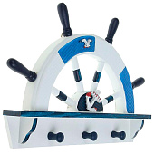  Вешалка настенная «Штурвал», крючки декоративные, 3 крючка, бело-синяя 1367025 