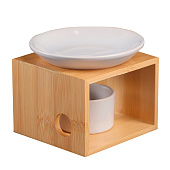  Аромалампа для эфирных масел с подставкой под свечу «Строгие линии», бамбук, керамика, белая, 9.8?9.8?8 см 10323603 