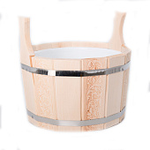  Ушат шайка 9 л. Цветочный орнамент двуручный с пластиковой вставкой, липа, Банные штучки 