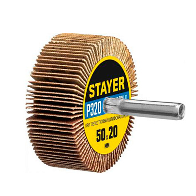 Круг шлифовальный лепестковый 50х20мм Р320 на шпильке STAYER Круг шлифовальный лепестковый 50х20мм Р320 на шпильке STAYER