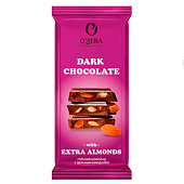 Шоколад горький O'Zera с цельным миндалем Dark & Extra Almond, 90 г Шоколад горький O'Zera с цельным миндалем Dark & Extra Almond, 90 г