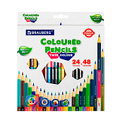 Карандаши цветные двусторонние BRAUBERG PREMIUM TWIN COLOUR 24 шт, 48 цв, натуральное дерево, 181875 Карандаши цветные двусторонние BRAUBERG PREMIUM TWIN COLOUR 24 шт, 48 цв, натуральное дерево, 181875