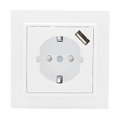 Розетка встраиваемая с заземлением + USB, цвет белый, з/ш, EKF Минск Розетка встраиваемая с заземлением + USB, цвет белый, з/ш, EKF Минск