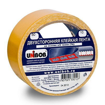 Скотч двустор. ткань 50ммх10м, UNIBOB Скотч двустор. ткань 50ммх10м, UNIBOB
