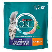 Сухой корм ONE для серилизованных домашних кошек, Курица, Цельные злаки 1,5кг Сухой корм ONE для серилизованных домашних кошек, Курица, Цельные злаки 1,5кг