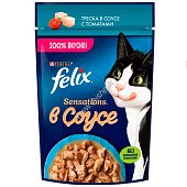 Влажный корм FELIX Sensations Соус Треска Томат 75г Влажный корм FELIX Sensations Соус Треска Томат 75г
