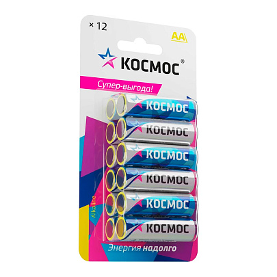  Батарейка AA/LR06  Alkaline, 12шт Космос 