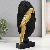 Сувенир Попугай Ара на листе, 13,3х5,8х28,2 см, полистоун, чёрный с золотом, 9889756 
