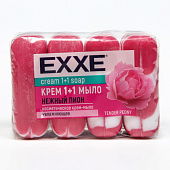 Крем-мыло туалетное EXXE 1+1 Нежный пион 4х90г (розовое) полосатое 
