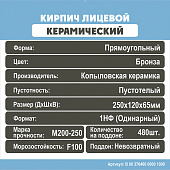  Кирпич керамический бронза 1НФ 250х120х65мм [М200-250] /Копылово 