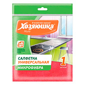 Салфетка для уборки универсальная ХОЗЯЮШКА Мила микрофибра 220гр/м2, 30х30 см, 1 шт. 04043 Салфетка для уборки универсальная ХОЗЯЮШКА Мила микрофибра 220гр/м2, 30х30 см, 1 шт. 04043