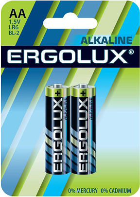  Батарейка LR6 Alkaline, 2шт, Ergolux 11747 