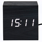  Часы - будильник электронные "Цифра" настольные с термометром, деревянные, 6.5 см, ААА, USB 5219665 