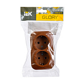 Розетка двойная накладная с заземлением, цвет дуб, IEK GLORY Розетка двойная накладная с заземлением, цвет дуб, IEK GLORY