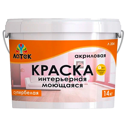 Краска акриловая интерьерная моющаяся супербелая Латек 14 кг Краска акриловая интерьерная моющаяся супербелая Латек 14 кг