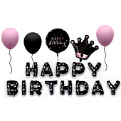 Набор воздушных шаров «Happy birthday.Crown» 18 шт.,black Набор воздушных шаров «Happy birthday.Crown» 18 шт.,black